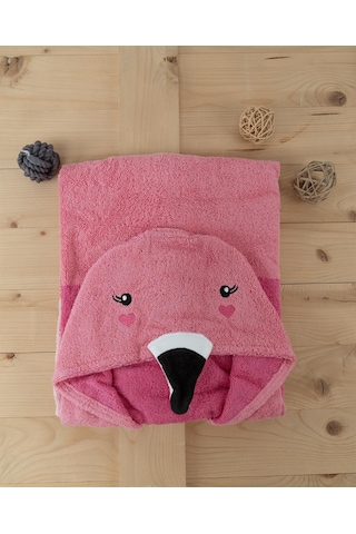Flamingo Figürlü Kapüşonlu Kundak Havlu & Bebek Banyo Havlusu Pembe