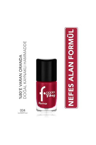 Flormar Good Vibes Yüksek Pigmentli & Parlak Bitişli Nefes Alabilen Oje 004 Rasp Berry Cake