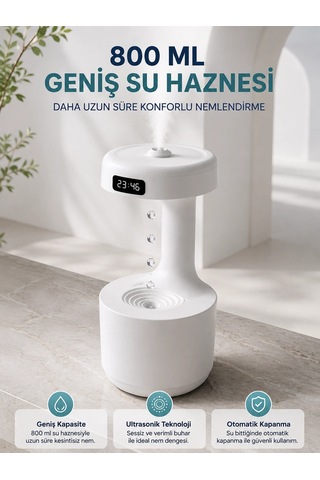 Znv Zenvia Mey İthalat Ters Akan Su Damlası Nemlendirici 800 Ml Sessiz Ultrasonik Oda Nemlendirici Znv2025 Cmn
