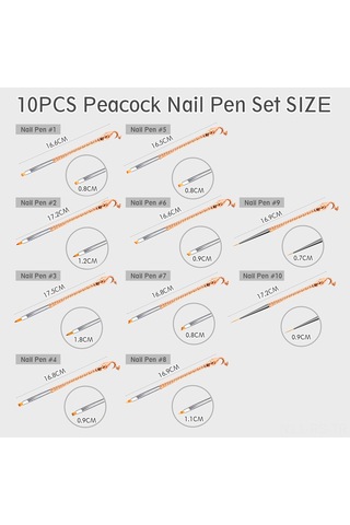 Reedark 10'lu Profesyonel Tırnak Fırça Seti - Uv Jel Ve Desen Çizimleri İçin Çelik Saplı Kaliteli Fırçalar