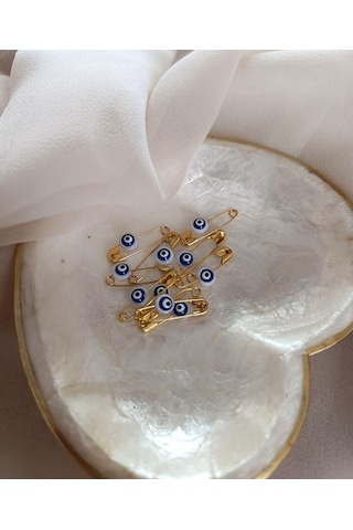 Nazar Boncuklu Sedef Maşallahlık İğneli 10 Adet 0.8 Mm Çeyiz Bohçası İğnesi