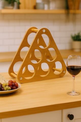 Phellos Triangle Şişe Standı - Ahşap Şişe Rafı