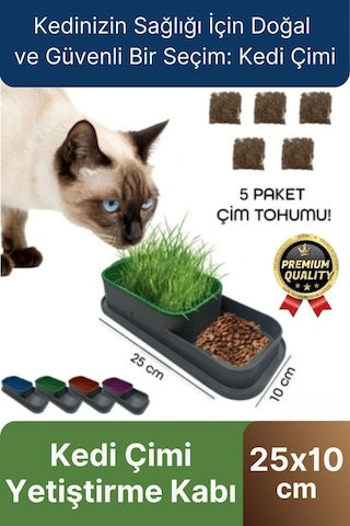 Premium Seri Hidroponik Topraksız Doğal 5 Adet Tohum Hediyeli Kedi Çimi Yetiştirme Kabı 25 X 10 Cm