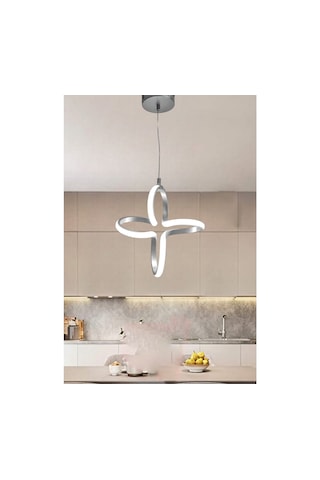 Renkoled Aydınlatma Kumandalı 3 Renk Işıklı Modern Sarkıt Led Avize Gümüş Kasa Gümüş