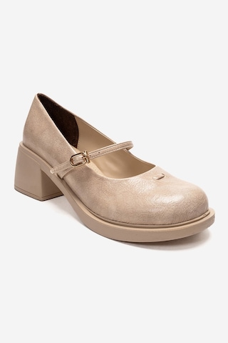 Luvishoes Luanda Bej Bantlı Kadın Kalın Topuklu Mary Jane Ayakkabı