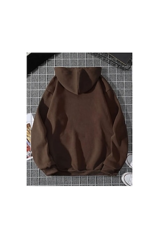 Herkesemoda Çilek Baskı Detaylı Kapüşonlu Sweatshırt Kahverengi