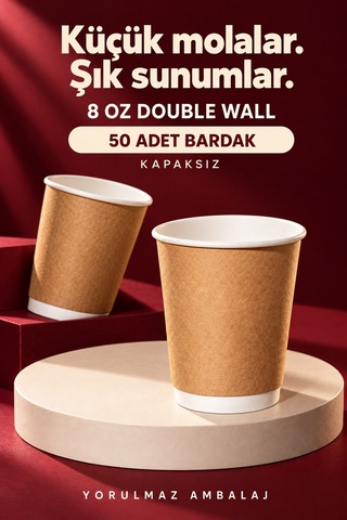 Double Wall Karton Bardak 8 Oz 50 Adet Çift Katmanlı Sıcak İçecek Kağıt Bardak Renkli