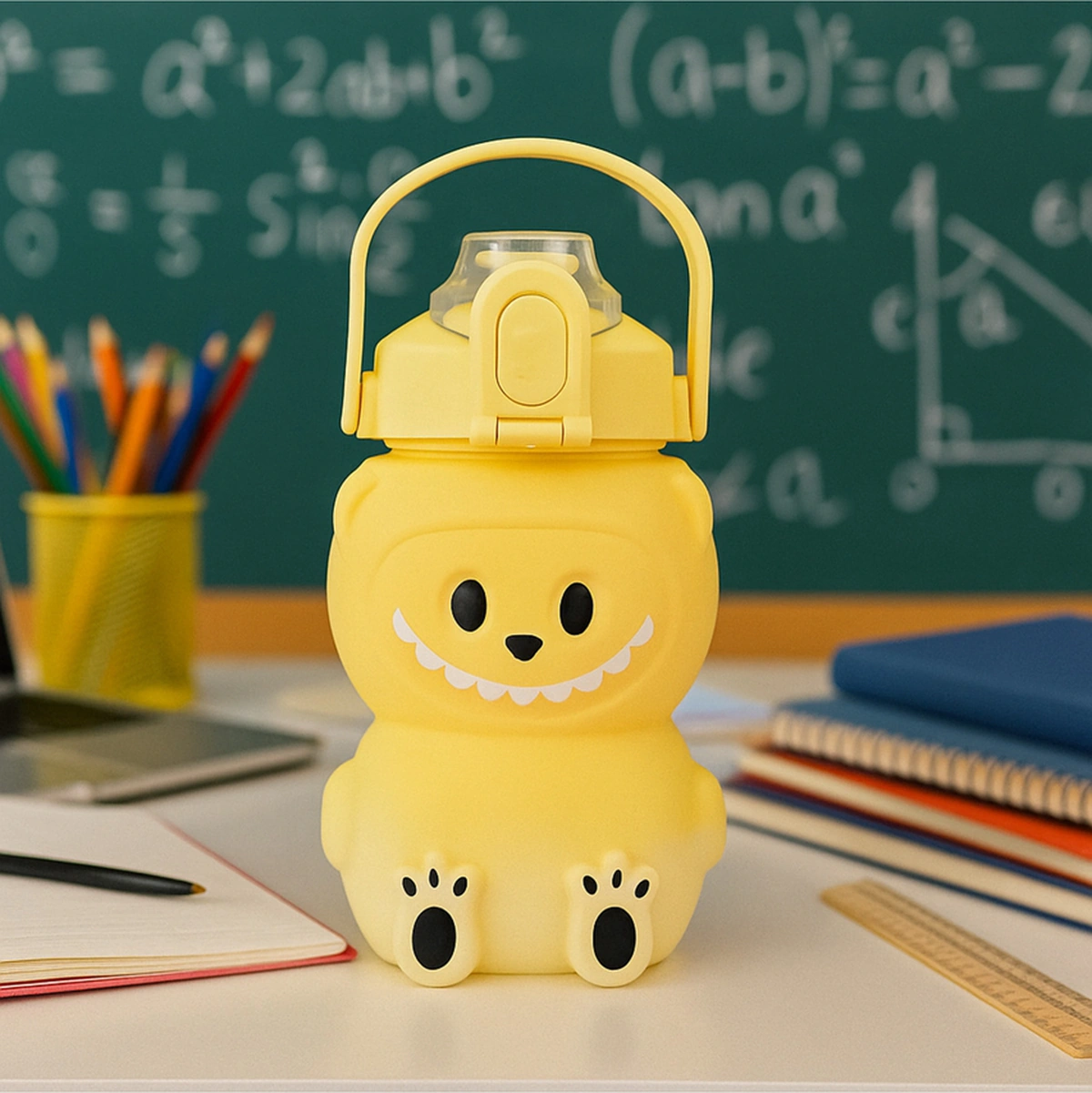 Labubu Matara Sarı 1000 Ml Sevimli Kapaklı Su Şişesi, Okul & Spor İçin Dayanıklı Su Kabı Sarı