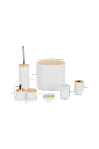 Porsima 4531 8 Parça Banyo Seti - Bambu Kapaklı Çöp Kovası, Sabunluk, Diş Fırçalığı Ve Wc Fırçası Beyaz