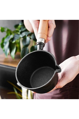 Mini Tereyağı Eritme Tencere Yuvarlak Sağlam Dökme Demir Damlatmayan Ağız Ahşap Saplı Omlet Kızartma Tavası Ev Mutfak Yemek Pişirme İçin Diğer