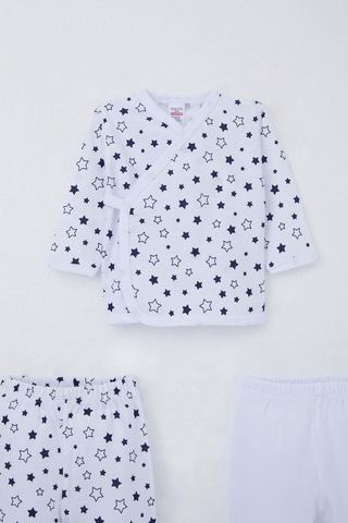 Breeze Erkek Bebek Hastane Çıkışı 3 Lü Yıldız Desenli 0-4 Ay, Beyaz Beyaz