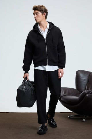 Grımelange ASHBY Erkek Kapüşonlu Fermuarlı Cepli Kordonlu Regular Fit Siyah Sweatshirt