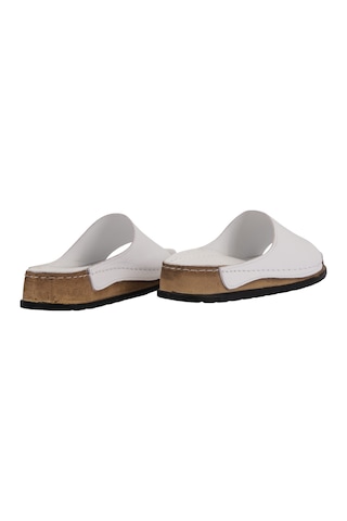 Napa Shoes Hakiki Deri Lazer Kesim Delikli Rahat Taban Kadın Terlik Napa-309 Beyaz