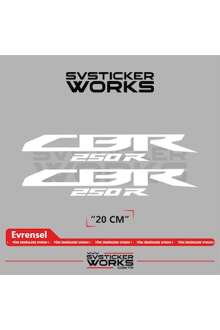 Honda Cbr 250r Sticker Uyumlu Yazı Yüksek Kalite Özel Kesim Folyo 2'li Set Beyaz