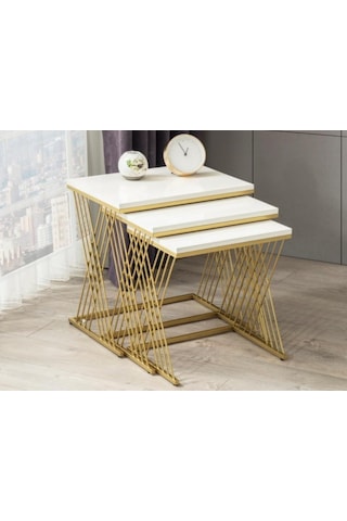 Vienna Gold Metal Ayaklı,Mdf'Li Zigon Sehpa