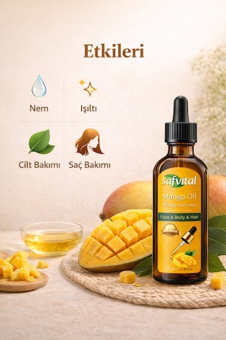Safvital Mango Yağı 100 Ml Soğuk Pres Nemlendirici Cilt Saç Bakım Serumu Parlaklık Ve Yumuşaklık