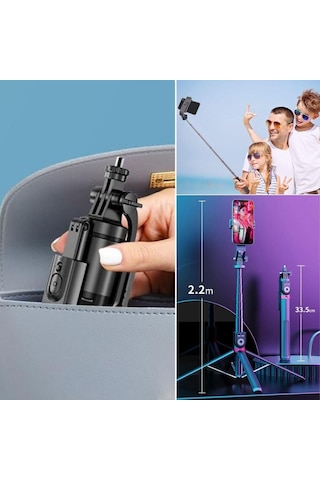 Fotoğraf Makinası Ve Telefon Takılabilen 2si 1 Arada 2.2m Uzayan Selfie Çubuğu Kumandalı Tripod 4490