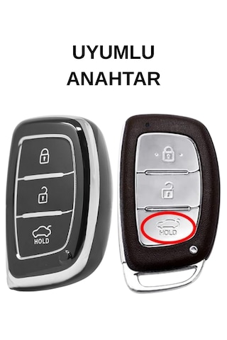 Hyundai Accent Kona Santa Fe İoniq Solaris Elentra İ10 İ40 İx30 İx35 3 Buton Nano Anahtar Kılıfı Siyah-gümüş