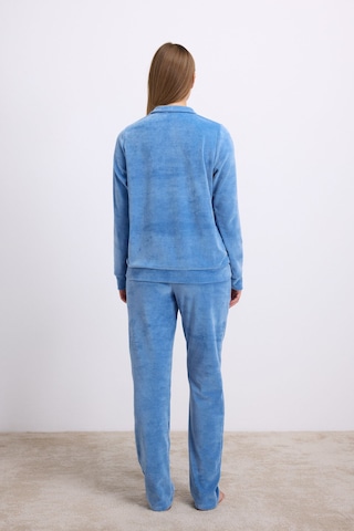 Anıl Man11625-1014 Anil Ev Giyim Anil Kadın Uzun Kollu Fermuarlı Kadife Sweatshirt Ve Pantolon Takım 11625 Mavi