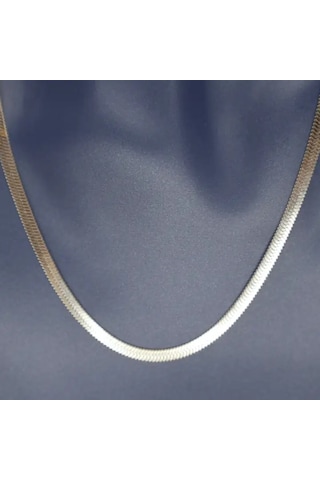 İtalyan 4 Mm Gümüş Rengi Çelik Ezme Zincir 45 Cm Silver