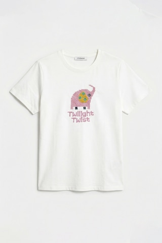 Itsbasic Kadın Beyaz Renk W5 Nakış Detaylı Oversize Tasarım T-shirt