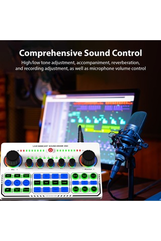 Hfambition X50 Beyaz Canlı Yayın Ses Kartı - Telefon Bilgisayar Uyumlu Otg Dijital Kayıpsız Transmit - Canlı Şarkı İçin 10.1"