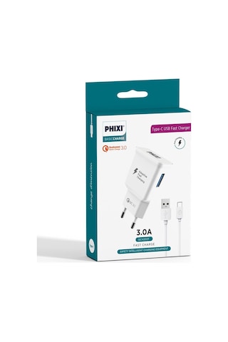 Phixi QCH202T Basic 12V / 3A Qualcomm 3.0 Type-C USB Kablolu Hızlı Şarj Cihazı