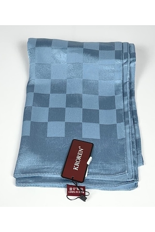 Kroren Krep Jakarlı Dama Desen Şal - 70 X 190 Kot Mavisi