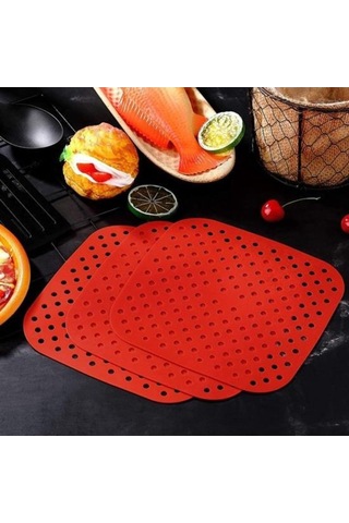 Renkli Isıya Dayanıklı Yıkanılabilir Silikon Fırın Ve Airfryer Kare Pişirme Matı, 21,5 Cm