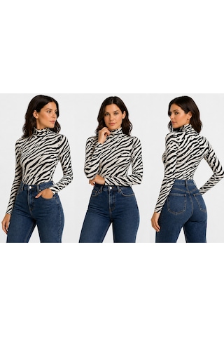 İngegno Body Zebra Desenli Balıkçı Yaka Uzun Kol Örme Kumaş Viskon Kadın Body Çok Renkli İngegno Body Zebra Desenli Balıkçı Yaka Uzun Kol Örme Kumaş Viskon Kadın Body Çok Renkli