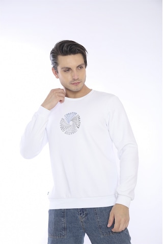 Escetic Erkek Spor Slimfit, Bisiklet Yaka Beyaz Sweatshirt-4260