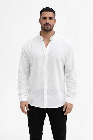 Wear Vexel Erkek Keten Kumaş Uzun Kollu Regular Fit Gömlek - Beyaz Çok Renkli