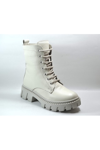 Onlo Ayakkabı R.301 Deri Bej Kürklü Fermuarlı Kız Çocuk Bot Bej