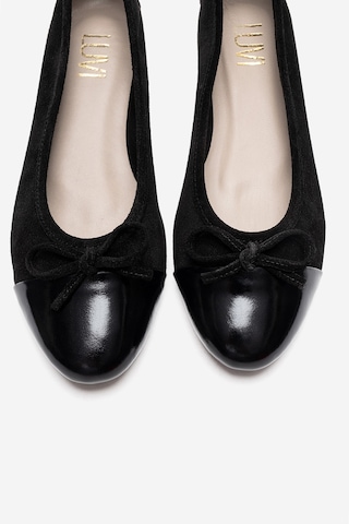 Luvishoes Boleo Siyah Süet Siyah Hakiki Deri Kadın Babet Ayakkabı