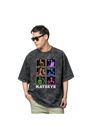 Sevbano Katseye Kpop Müzik Grubu Baskılı Unisex Oversize Vintage Yıkamalı Siyah