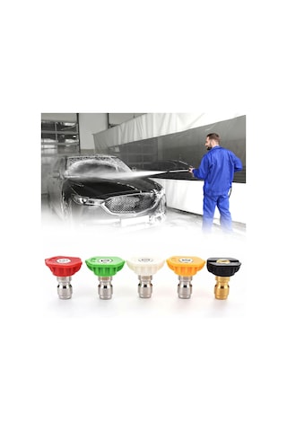 Teltree Yüksek Basınç Yıkama Makinesi İçin 5'li Nozzle Seti: 0 -40 +sabun, Hızlı Bağlantı 1/4" Paslanmaz Çelik+bakır