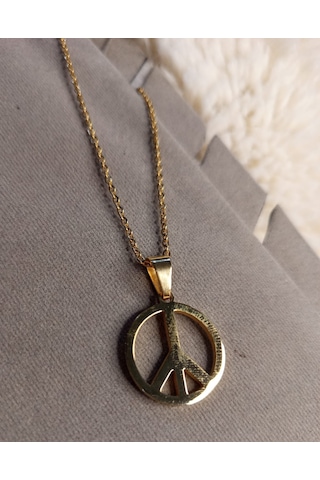 Beren Aksesuar Stainless Steel Barış Sembolu Çelik Kolye Gold