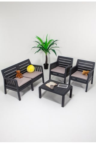 Lara 2 1 1 S Bahçe Takımı Balkon - Bahçe - Teras Mobilyası / Antrasit Gri