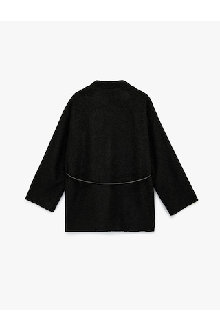 Koton Buklet Kumaş Kemerli Cepli Kruvaze Uzun Kimono Ceket Siyah 6wak00436ew