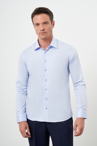 Morven Erkek A. Mavi Pamuk Düz Desen Sert Yaka Slim Fit Gömlek 24mc004111311 A. Mavi