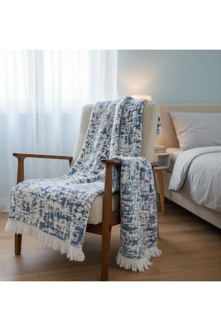 Cyl Çift Kişilik Şönil Battaniye İndigo Mavi