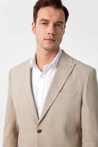 Süvari Bej Slim Fit Desenli Sivri Yaka 6 Drop Ceket