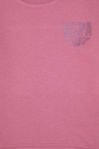 U.S. Polo Assn. Kız Çocuk Pembe Simli Baskı Detaylı Bisiklet Yaka Basic Sweatshirt 50314289-VR167