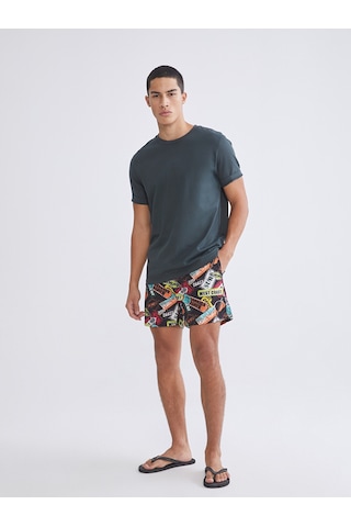 Lcw Swımwear Siyah Kısa Boy Desenli Erkek Deniz Şortu