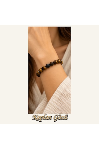 Kaplan Gözü Taşı Bileklik 8 Mm, Unisex, Elastik Çok Renkli