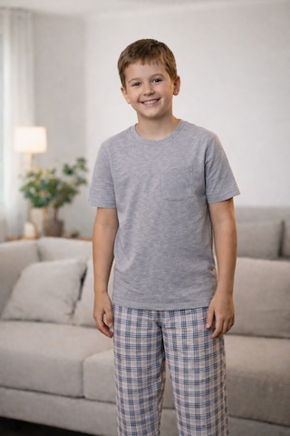 Rindahomewear Gri Melanj Kısa Kol Baba-oğul Cepli Pijama Takım Gri Melanj-80502