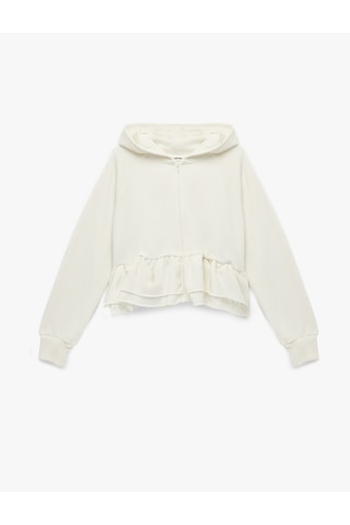 Koton Pamuklu Uzun Kollu Kapüşonlu Volanlı Fermuarlı Sweatshirt Ekru 6sal10331ık Ekru
