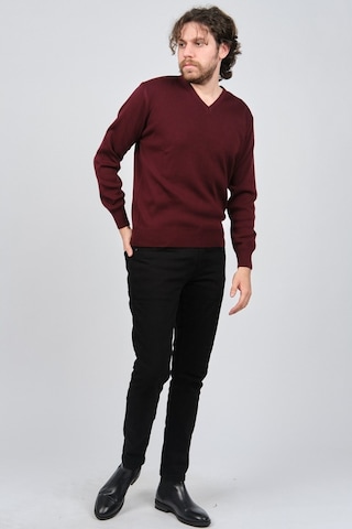 Ateş Triko Erkek V Yaka Düz Kazak 6091026 Bordo Bordo