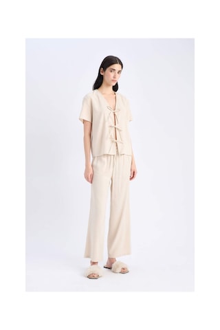 DeFacto Pijama Takımı Keten Kısa Kollu Üst Esnek Belli Alt-Fall in Love E3571AX25SPBG778