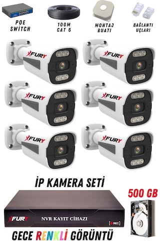 Fury 6 Kameralı Ip Güvenlik Kamerası Seti 4mp Gece Renkli Su Geçirmez 1506 500gb
